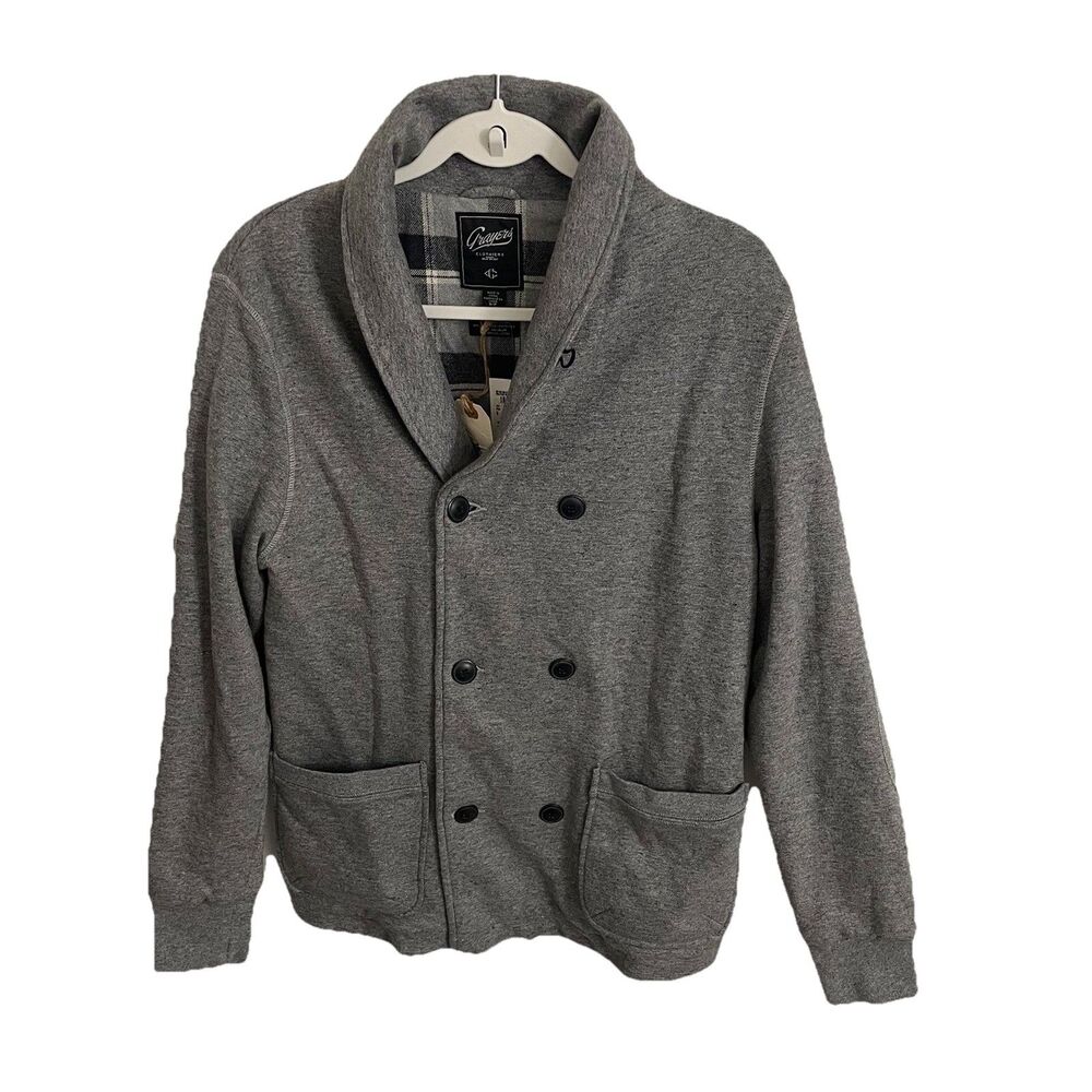 Grayers Cardigan Jacket Mens Small Gray Plaid Shawl Collar Double Breasted NWT